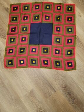 Unbranded Geometric Print Silk Scarf in Navy, Pink & Olive
